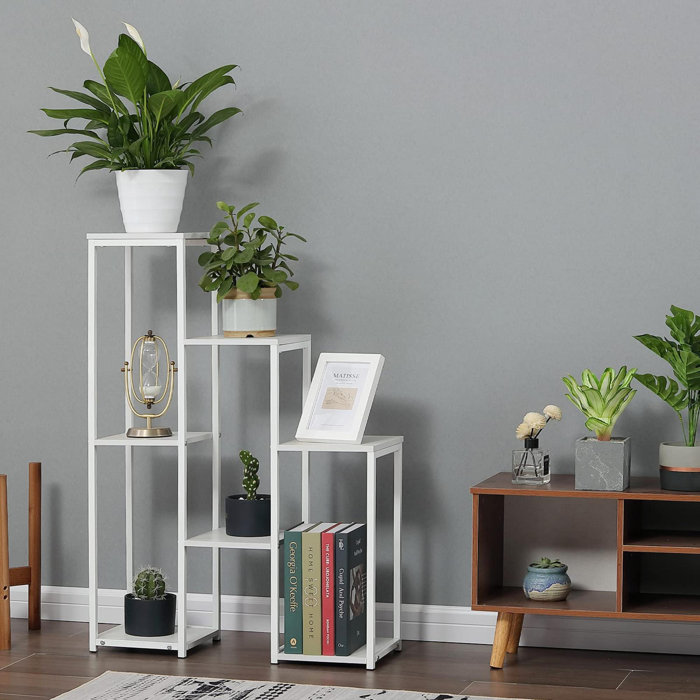 Latitude Run® Tall White Plant Stand For Multiple Plants, Indoor Wood & Metal Display Shelf, 5 ...